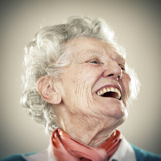 Portrait of an elderly lady, laughing out loud - ZOCF00174