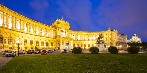 Austria, Vienna, Hofburg, national library, papyrus museum, monument Prince Eugen at night - WDF03954