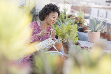 Woman watering her rooftop garden - WESTF22830