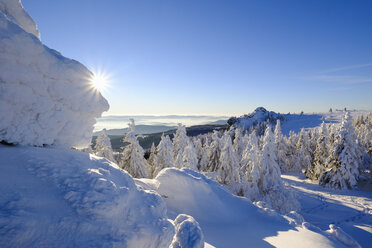 Germany, Bavaria, Bavarian Forest in winter, View from Grosser Seeriegel towards Bodenmaiser Riegel - SIEF07368