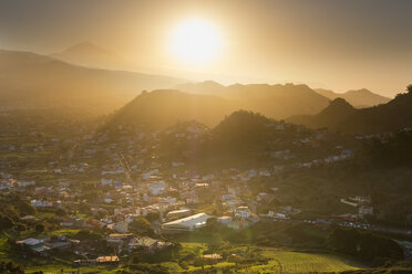 Spain, Canary islands, Tenerife, Anaga mountains, Las Mercedes near San Cristobal de La Laguna as seen from Mirador de Jardina at sunset - SIEF07382