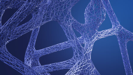 Abstract organic grid structure in blue, 3d rendering - AHUF00322