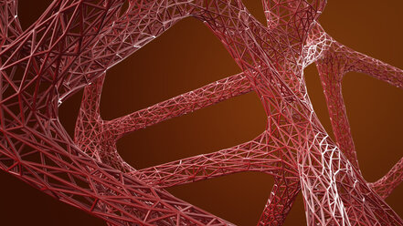 Abstract organic grid structure in red, 3d rendering - AHUF00323