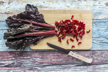 Chopped chard on wooden board - SARF03278