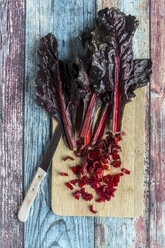 Chopped chard on wooden board - SARF03279
