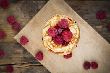 Stack of pancakes with raspberries and raspberry jam - LVF06017