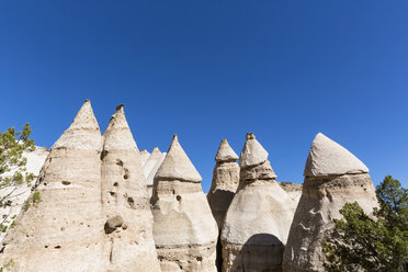 USA, New Mexico, Pajarito Plateau, Sandoval County, Kasha-Katuwe Tent Rocks National Monument, desert valley with bizarre rock formations - FOF09184