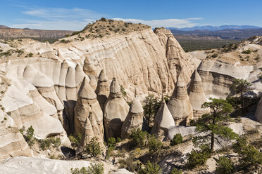 USA, New Mexico, Pajarito Plateau, Sandoval County, Kasha-Katuwe Tent Rocks National Monument, view to the desert valley with bizarre rock formations - FOF09187