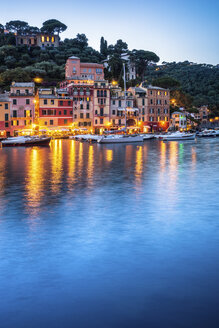 Italien, Ligurien, Portofino, Boote im Hafen zur blauen Stunde - PUF00623