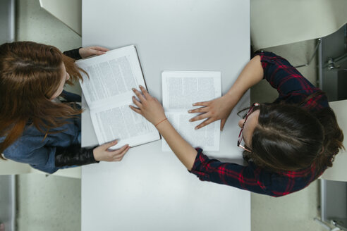 Zwei Studenten lernen gemeinsam in einer Bibliothek - ZEDF00589