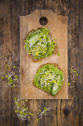 Sandwich mit Avocadocreme und Gurke garniert mit Radieschensprossen - LVF06039