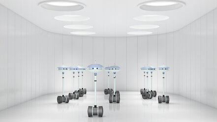Robots in futuristic room, 3d rendering - UWF01160