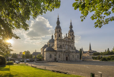 Germany, Fulda, view to Fulda Cathedral Sankt Salvator at evening twilight - PVCF01091