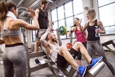 Group of people in gym training weight lifting - HAPF01586