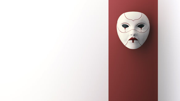 Crying mask hanging on wall, 3d rendering - AHUF00348