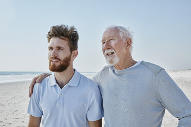 Senior man with adult son on the beach - RORF00774