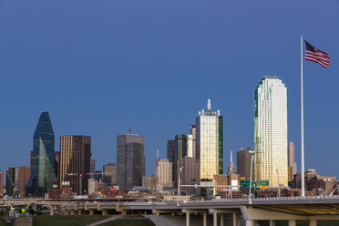 USA, Texas, Dallas skyline at blue hour - FOF09227