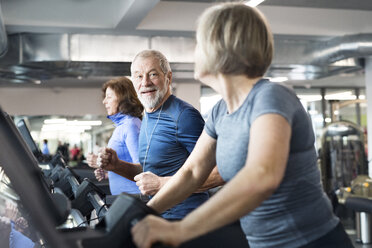 Gruppe von fitten Senioren auf Laufbändern im Fitnessstudio - HAPF01643