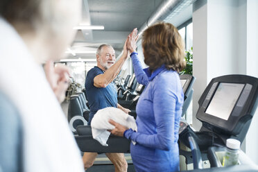 Group of fit seniors on treadmills working out in gym - HAPF01647