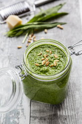 Glass of homemade ramson pesto - SARF03327