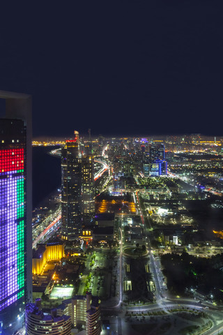 UAE, skyline of Abu Dhabi at night stock photo