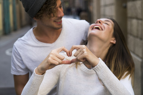 Happy young couple in love in the city stock photo