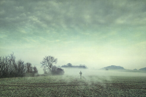 Mann auf Feld im Nebel, Komposit - DWIF00856