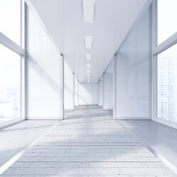 Empty passageway in a modern office building, 3D Rendering - UWF01179