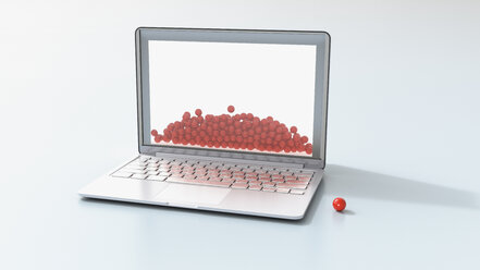 Laptop und rote Bälle, 3D-Rendering - UWF01187