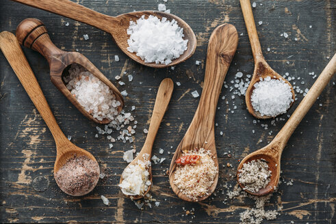 Wooden spoons with different sorts of salt - IPF00383