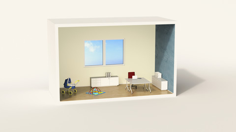 Modell eines Heimbüros mit Kinderspielecke, lizenzfreies Stockfoto