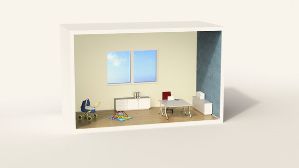 Modell eines Heimbüros mit Kinderspielecke - UWF01214