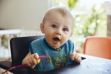 Portrait of baby boy after having a meal - MFF03634