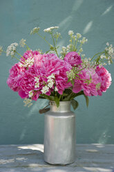 Bunch of pink peonies, yarrows and horseradish flowers - GISF00289