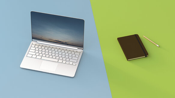 Laptop next to notebook, 3d rendering - UWF01223