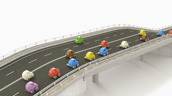 Toy cars on motorway, 3d rendering - UWF01231