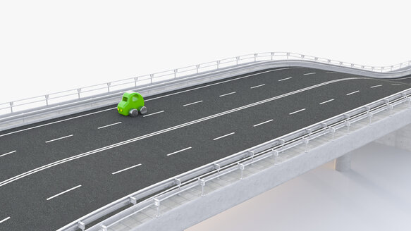 Green toy car on motorway, 3d rendering - UWF01232