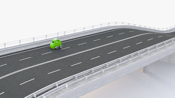 Grünes Spielzeugauto auf der Autobahn, 3d-Rendering - UWF01232