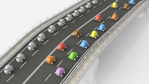 Toy car traffic on motorway, 3d rendering stock photo