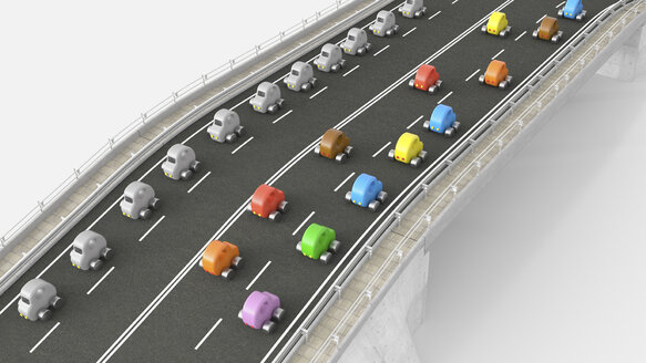 Toy car traffic on motorway, 3d rendering - UWF01233