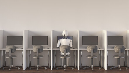 Robot sitting in office, working alone - AHUF00364