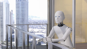 Robot standing standing on balcony - AHUF00374