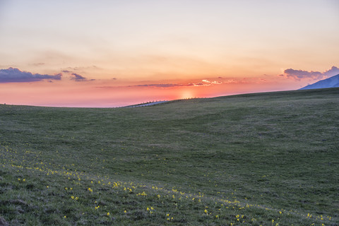 Italy, Marche, Petrano Mountain, sunset stock photo