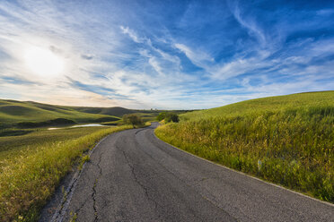 Italy, Tuscany, Val d'Orcia, road through the fields - LOMF00586