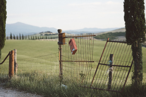 Italy, Tuscany, Val d'Orcia, old gate stock photo