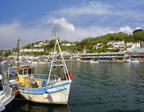 UK, England, Cornwall, Looe, fishing boat at harbour stock photo