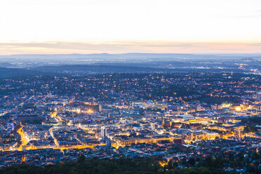 Germany, lighted city view of Stuttgart at twilight - WDF04041