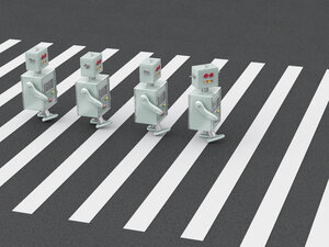 3D Rendering, Robots crossing zebra crossing - UWF01253