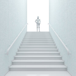 Roboter auf einer Treppe stehend, 3d Rendering - AHUF00391