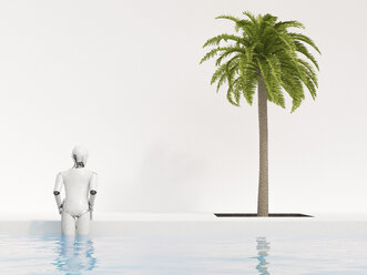 Robot getting out of swimming pool, 3d rendering - AHUF00395